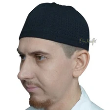Graphite Black Cotton Stretch-Knit Hat Islamic Kufi Skull Cap Comfortable Fit