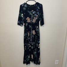 womans floral dress button up elastic waist Summer A Line