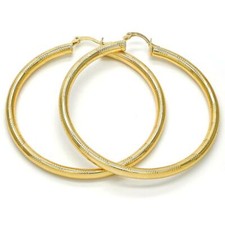 Women's Large Real 14K Gold Plated Round Hoop Earrings Hollow Design 60mm 