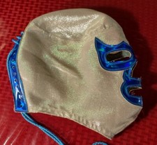 DEMONIO AZUL. Máscara profesional en tela plateada y azul: cojo y holograma...
