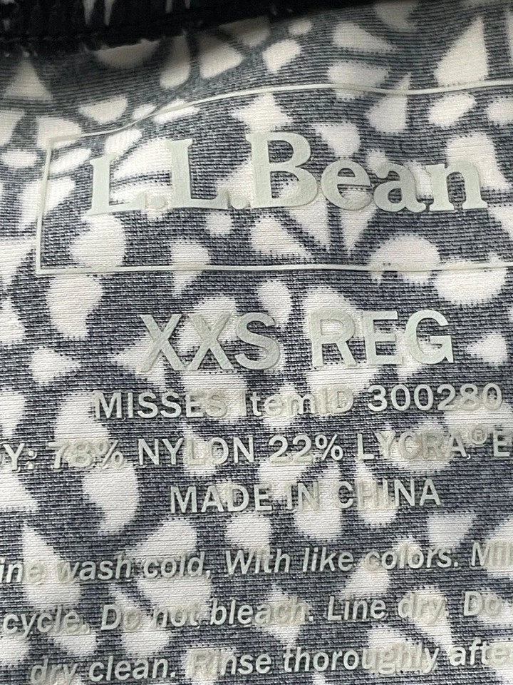 LL Bean XXS Camisa de Natación Top Negro Blanco Patrón Manga Larga RASH GUARD Playa Piscina Foto 3 de 4
