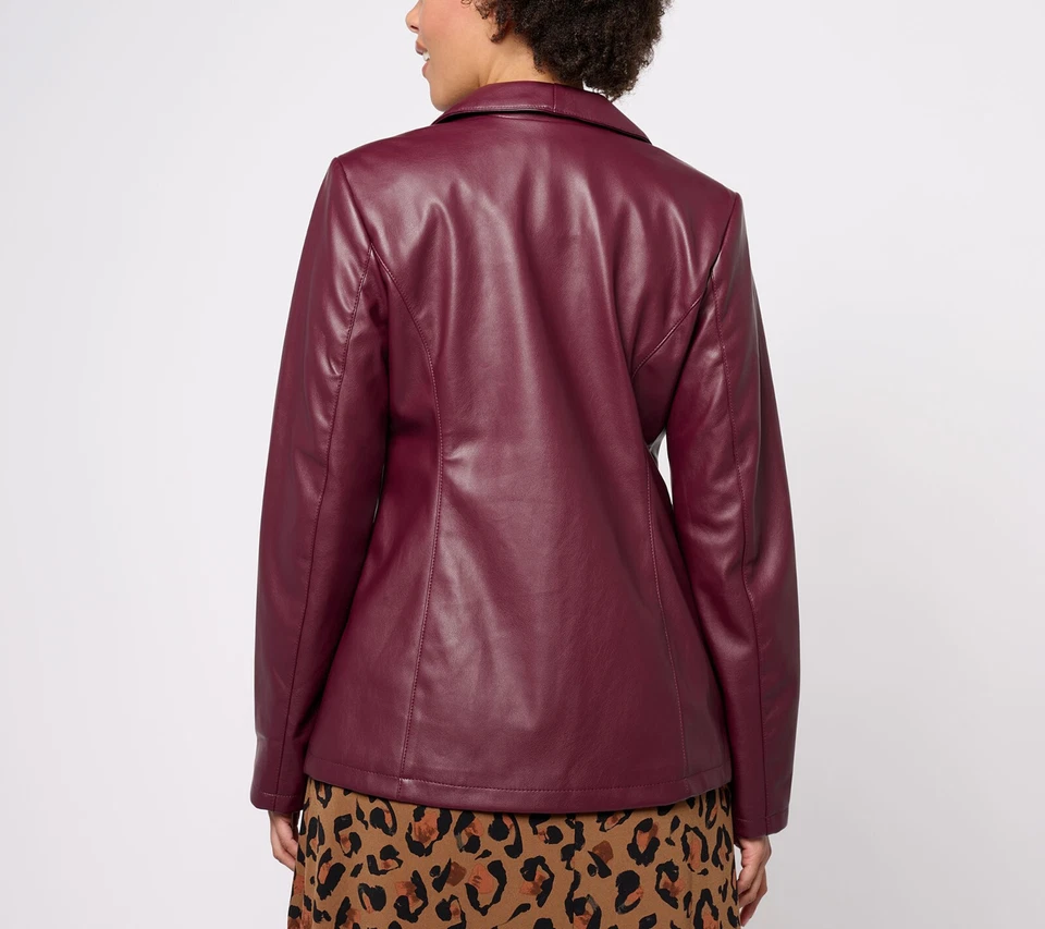 全新 Susan Graver 12 人造皮革披肩领西装外套 骨 QVC 234 — 第 2/4 张图片