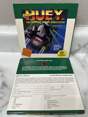 Super Huey II Helicopter Flight Simulator Celery Software 3 1/2  Disk IBM DOS