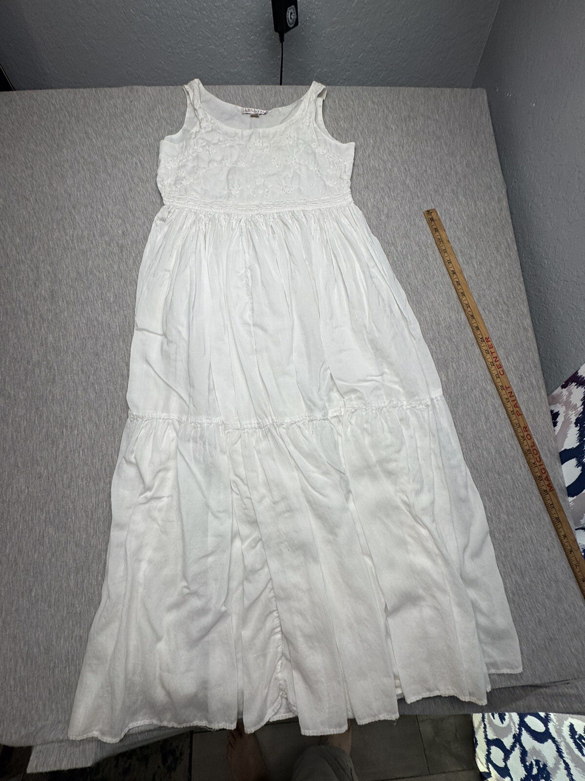 Karavan White Embroidered Maxi Dress Women’s Size Medium Boho/Lagenlook