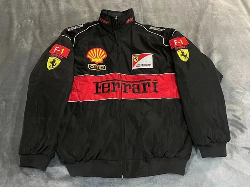 Adulto F1 Team Racing Ferrari Giacca Ricamo Cotone Imbottito Nero/ - Bild 2 von 23