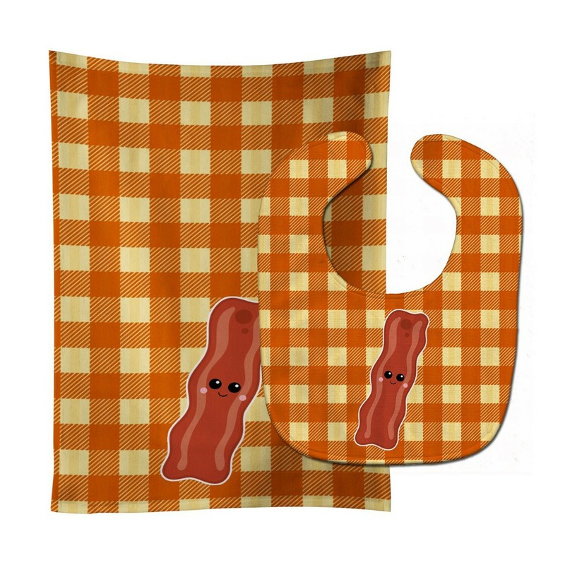 Caroline's Treasures BB7043STBU Bacon Face Baby Bib & Burp Cloth, 11 x 18", m...