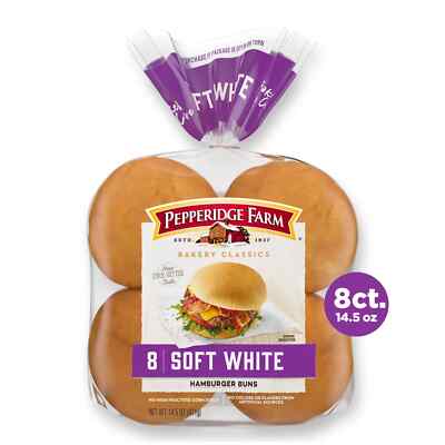 Pepperidge Farm Soft White Hamburger Buns,  24 count - 3 bags with 8 rolls each