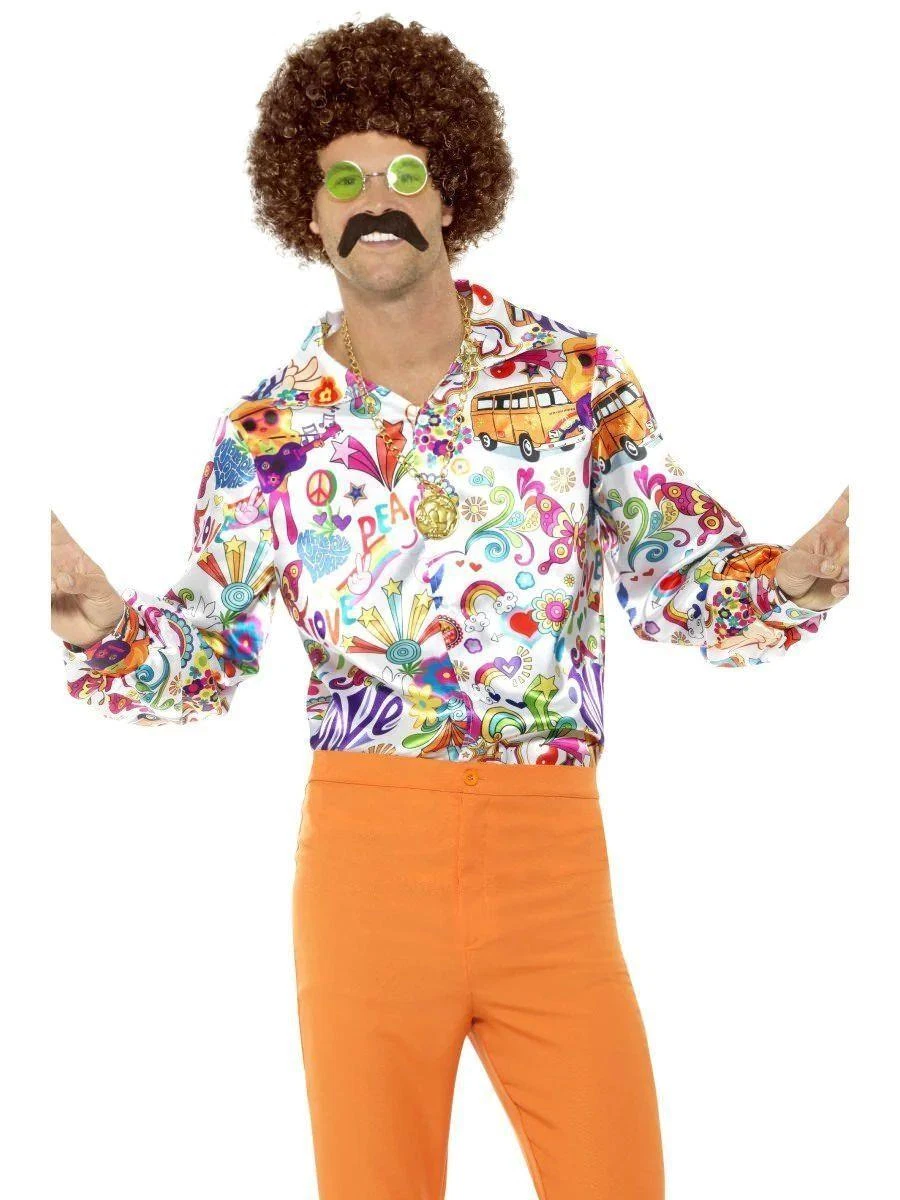 Adult Mens 60s Groovy Shirt 70s 80s Disco Festival Fancy Dress Party Costume