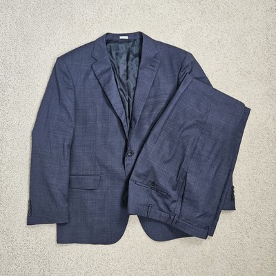 Peter Millar Flynn CT Navy Blue Plaid Pants Sport Coat 2pc Suit Italy 48R Mens 
