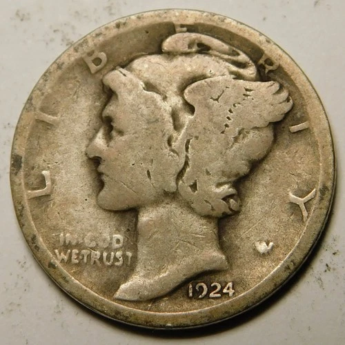1924 D Mercury Dime 90% Silver G-VG  "Actual Coin Pictured - Not Cleaned"