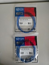 Lot of 2 Tripp Lite Cat6 RJ45 Gigabit Snagless Slim Ethernet Cable 7ft Blue