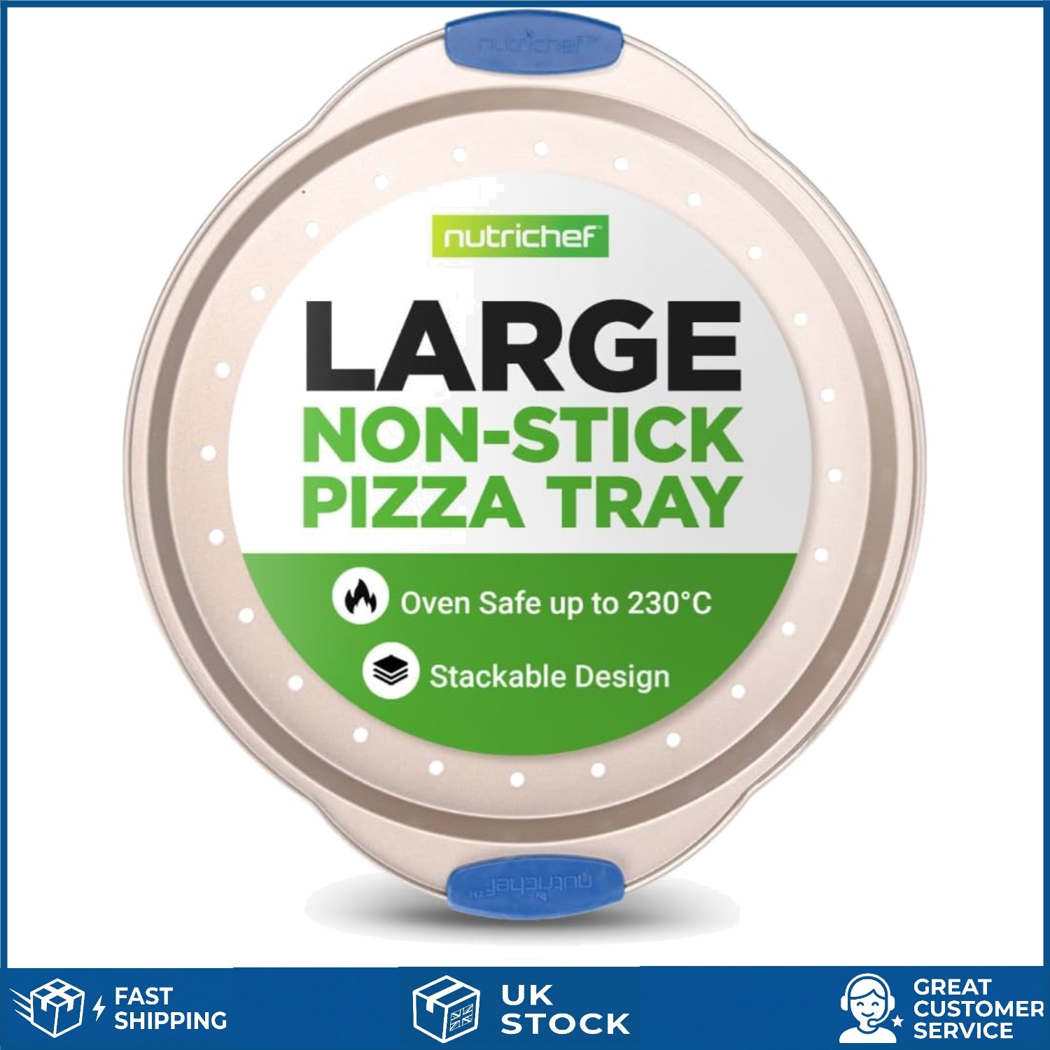 Non Stick Perforated Carbon Steel Pizza Baking Tray Gold 33cm
