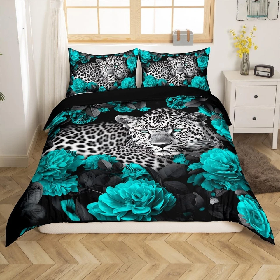3D леопард пододеяльник бирюзовый розовый гепард печать комплект постельного белья королевский размер, африканский... - Изображение 3 из 4