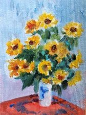 ACEO ORIGINAL oil painting  - Sunflower after Monet - 2.5x3.5 in artist MK