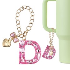 Letter Charm for Stanley Tumbler Cup, Bow Heart Initial D Letter Charm, Pink