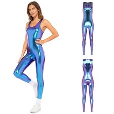 DE ranrann Body Damen Lack Leder Bodysuit Wetlook Tanzbody Ärmellos Stringbody