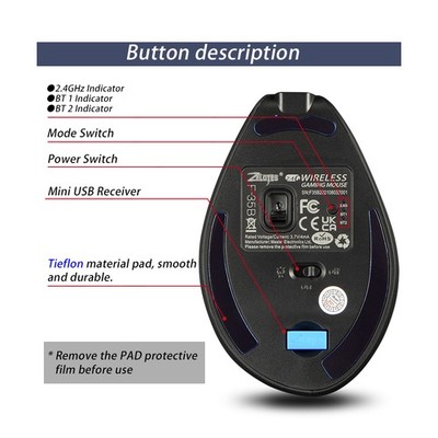 ZELOTES F-35B Wireless Gaming Mouse 2.4G+BT3.0+BT5.0 Three-mode Ergonomic