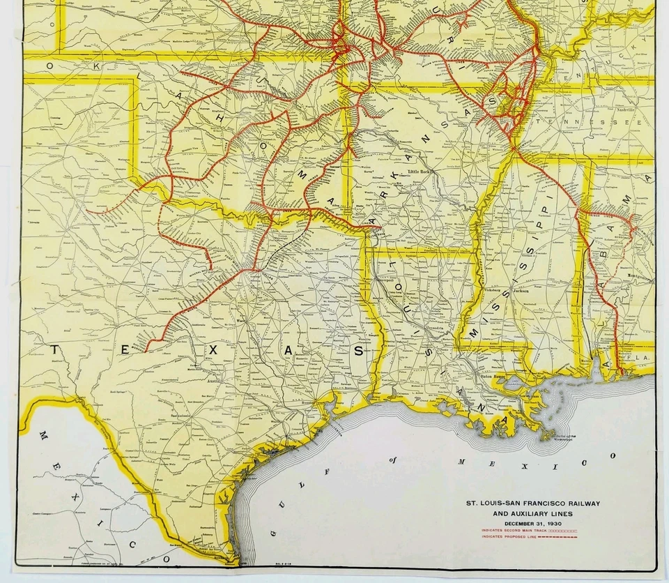 Mapa 1930 ferrocarril de San Luis y San Francisco - Texas - Oklahoma - original grande Foto 2 de 3