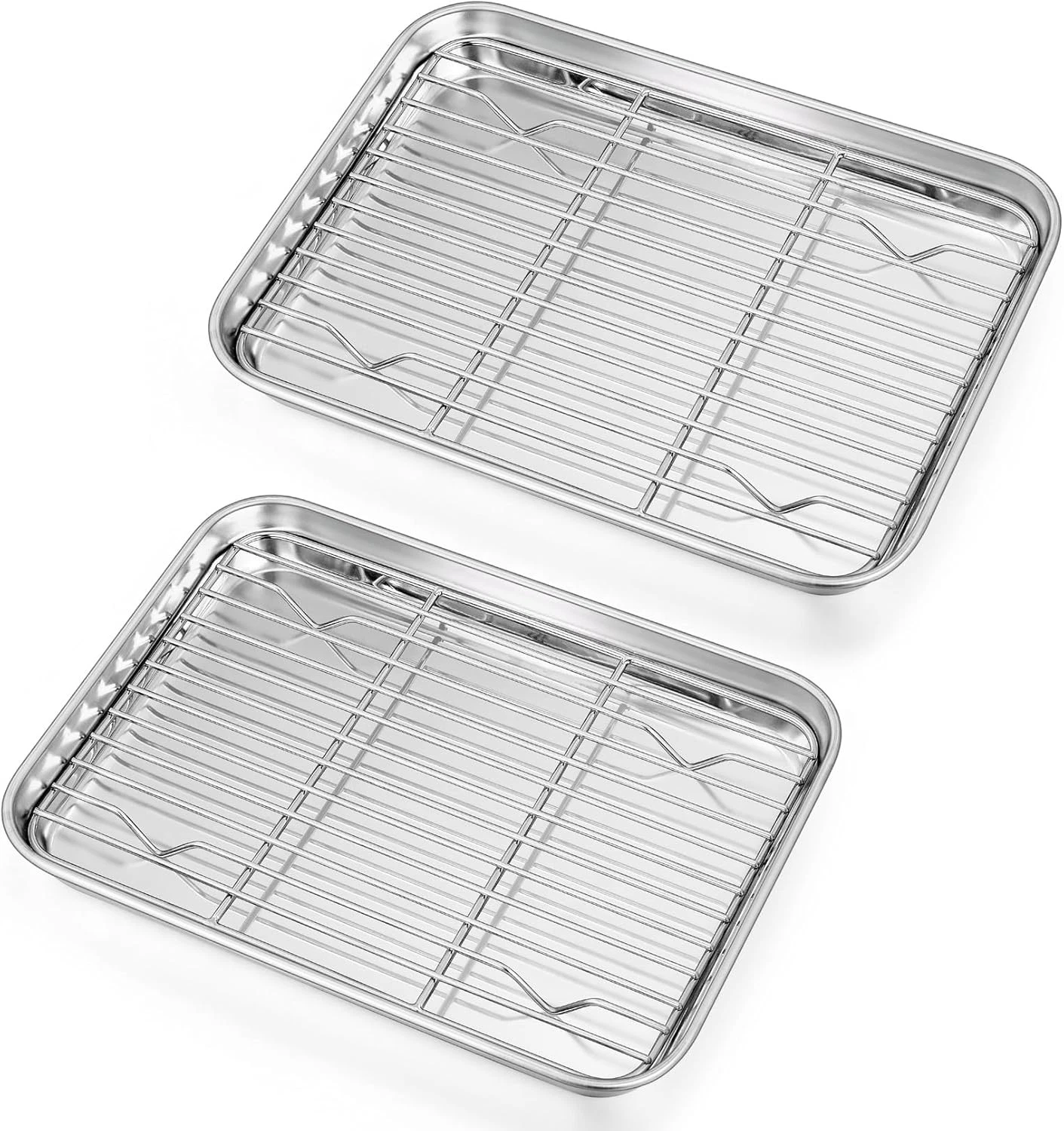 P&P CHEF Toaster Oven Pans with Racks Set of 2, 10.4 + 9 Inch, Silver