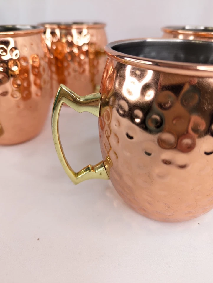 Juego de 4 tazas de mula de cobre inoxidable con mango de latón de 20 oz 4 pulgadas de alto Foto 4 de 4