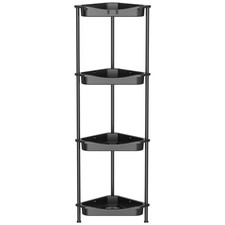 4 Tier Floor Standing Corner Shower Caddy Organizer Shelf With Hooks Bathroo...