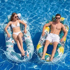 Pool Floats 2 Pack Inflatable Heavy Duty Lounger Backrest Footrest Giant Adult