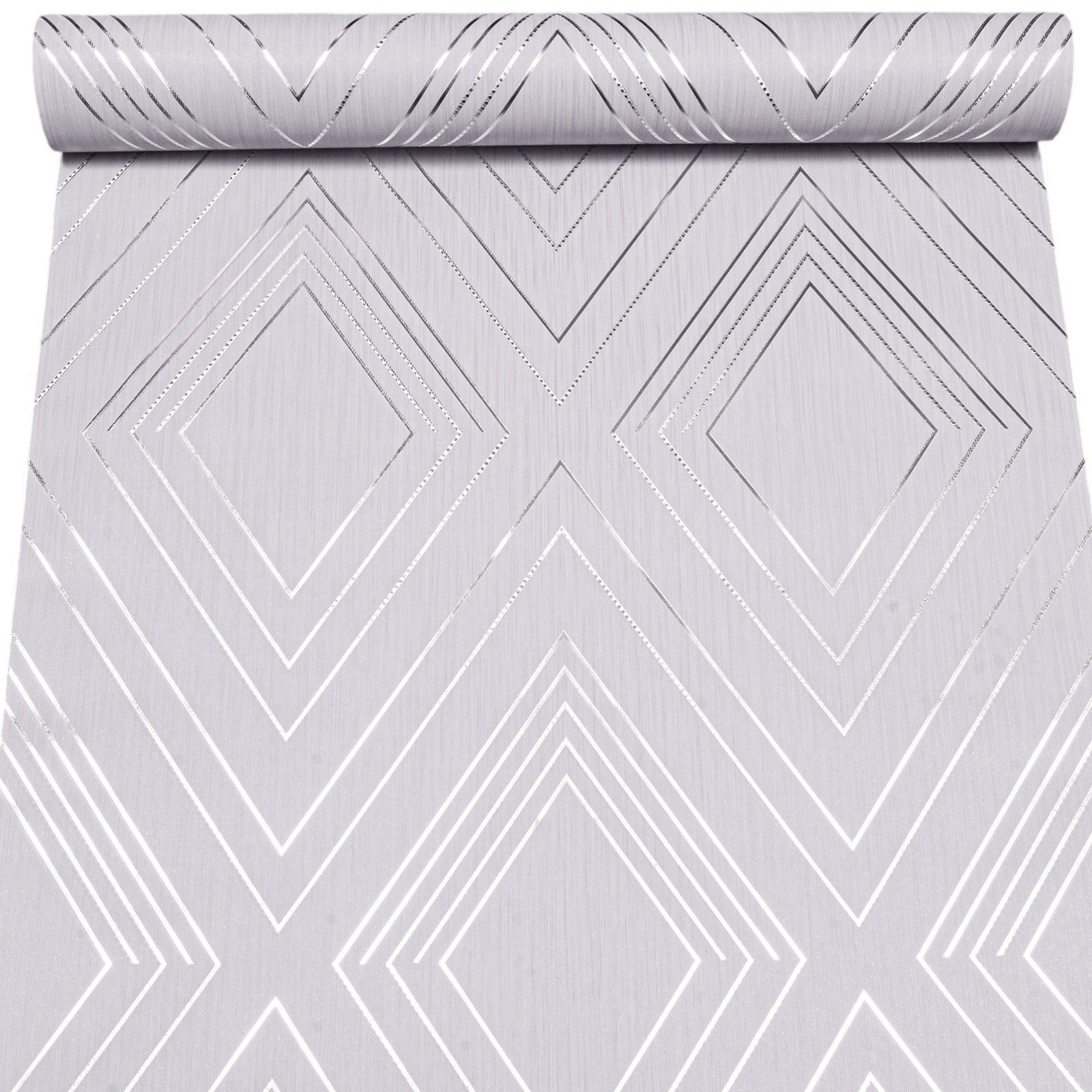 Grey Blush Lilac Geometric Wallpaper Silver Metallic Foiled Vinyl Textured Heavy