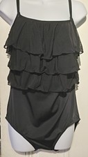 Robby Len Swimsuit 16W One Piece Black Ruffles Runs Small