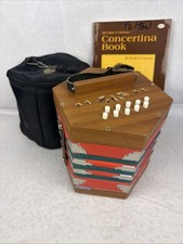 LANTAN Concertina 20 Button Made in Russia Red/Green Bellows w/ Case, Booklet