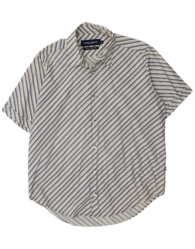 Camisa de manga corta TOM TAILOR para hombre XL algodón a rayas blancas CD15 Foto 3 de 4