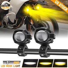 2X Motorcycle LED Headlight Fog Driving Spot Light auxiliary Lamp White Yellow