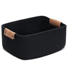 Rectangle Cotton Rope Woven Basket With Handles For Books Magazines Toys Decorat