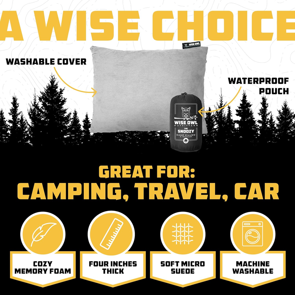 Memory Foam Camping Pillow for Travel, Hiking, Backpacking & Airplane Sleeping