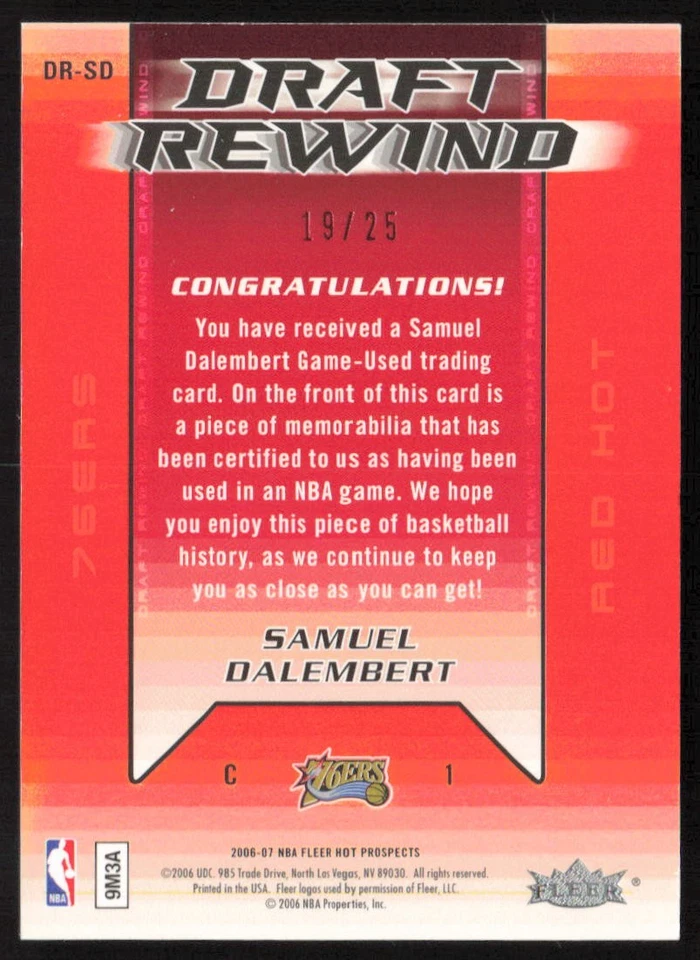 2006-07 Fleer Hot Prospects 红色热选回转 /25 Samuel Dalebert #DR-SD — 第 2/2 张图片