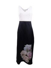 SL Fashions Women's Placed-Floral Mikado Satin Gown (6, Cream/Black)