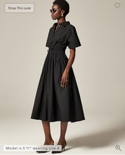J.Crew Elena Shirtdress Cotton Poplin Midi Short Sleeves CI861 Black Size 2