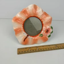 Vtg Tabletop Miniature Frame Ceramic Hibiscus Dragon Fly Glazed 3x3 Image Size