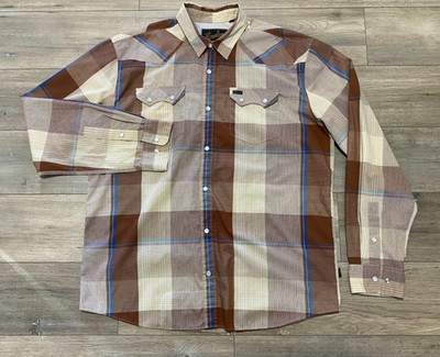 Howler Bros H Bar B Tech Shirt Mens L Plaid Western Snap Button Long Sleeve