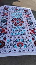 Handmade Suzani Embroidered Cotton Throw Wall Hanging Floral Bedspread For Gifts