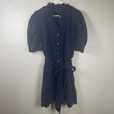 GAP Womens Navy Blue Eyelet Mini Dress Puff Sleeve Cotton Ruffle Neck Large