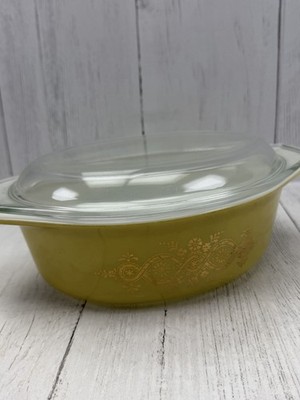 Vintage Pyrex Golden Garland 1.5 Qt Oval Casserole Dish 043 w/ Lid 1969 Promo