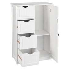 Single Door Bathroom Storage Cabinet White with 4 Drawers Space Saving Storage U