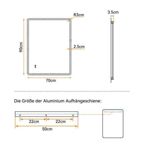 Badspiegel mit LED Beleuchtung Touch Wandspiegel Lichtspiegel Badezimmerspiegel - Bild 19 von 26
