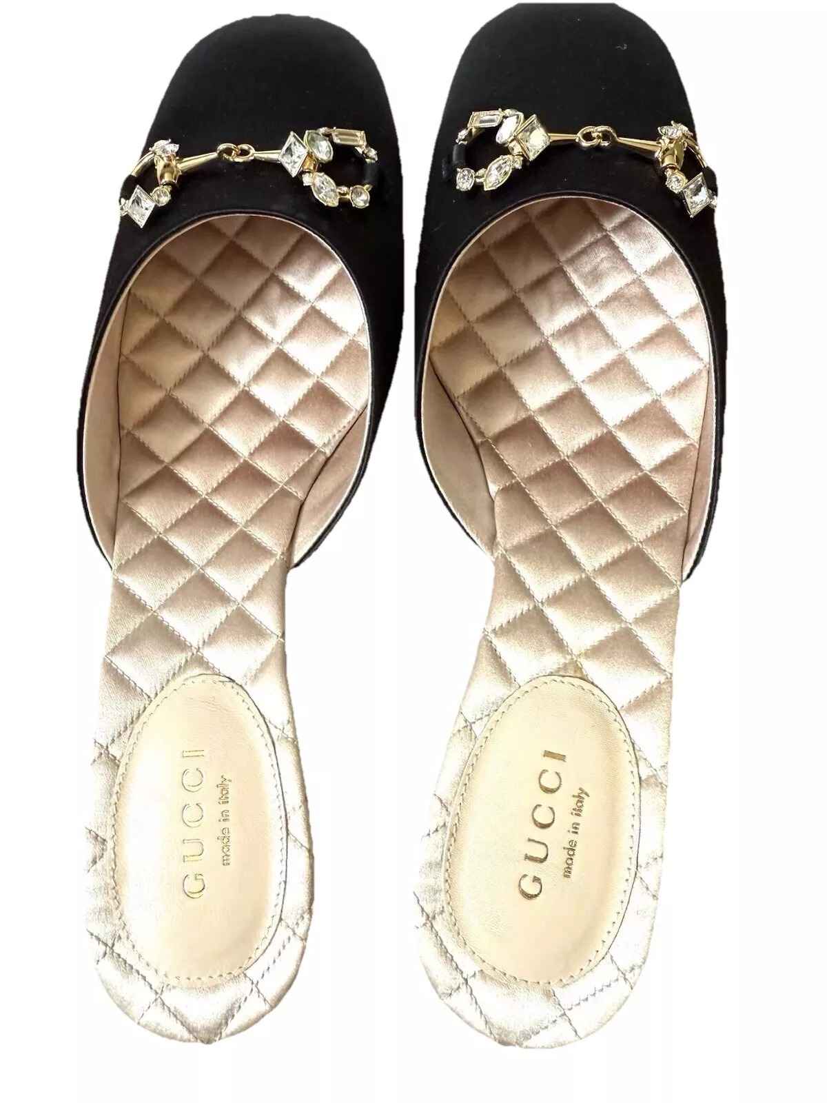 Authentique Chaussures Gucci en Soie avec Cristaux Chaton Talon Taille 37 Neuf Avec Boîte Noir