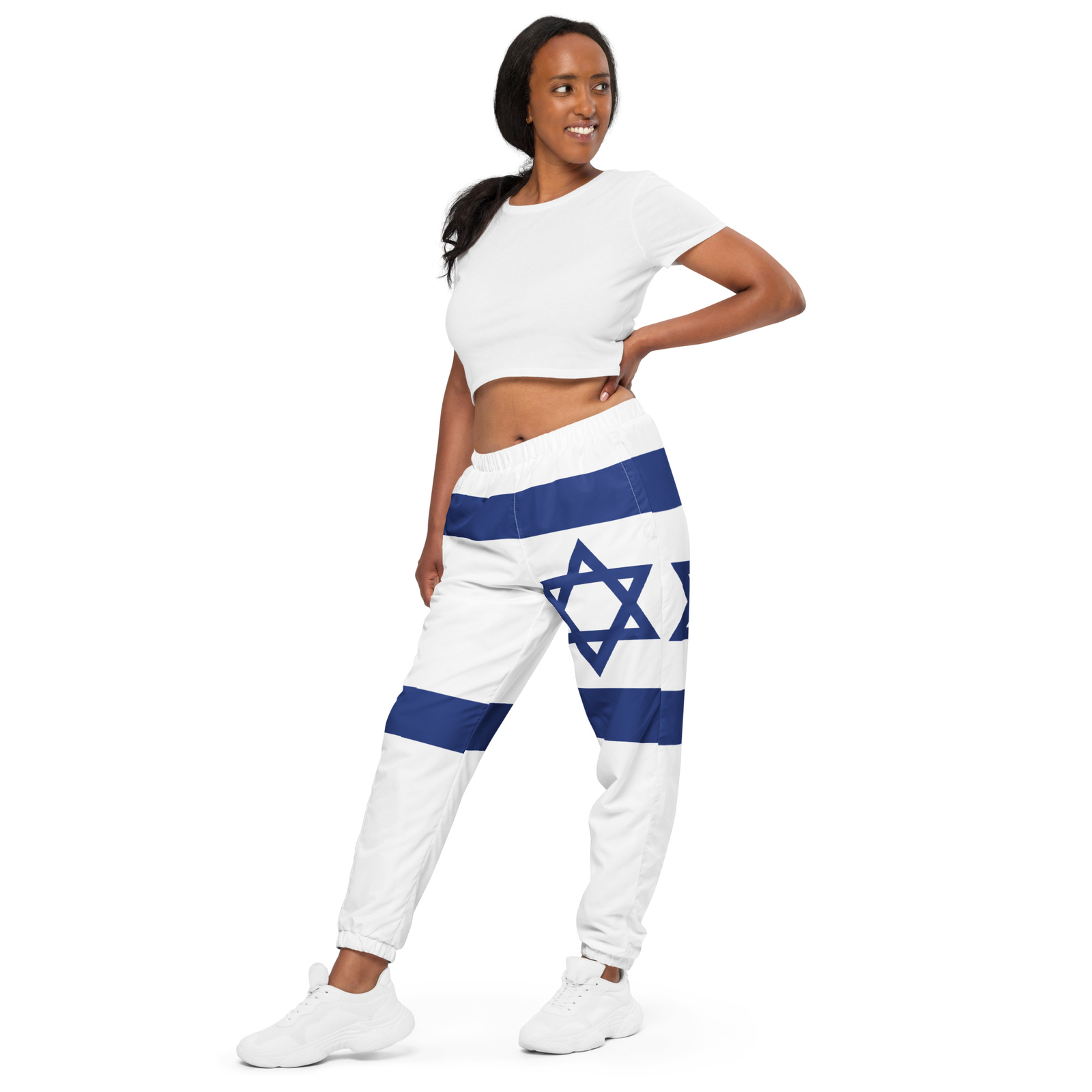 Mens Jogger Sweatpants Star of David Israeli Flag Design White Blue Casual Pants