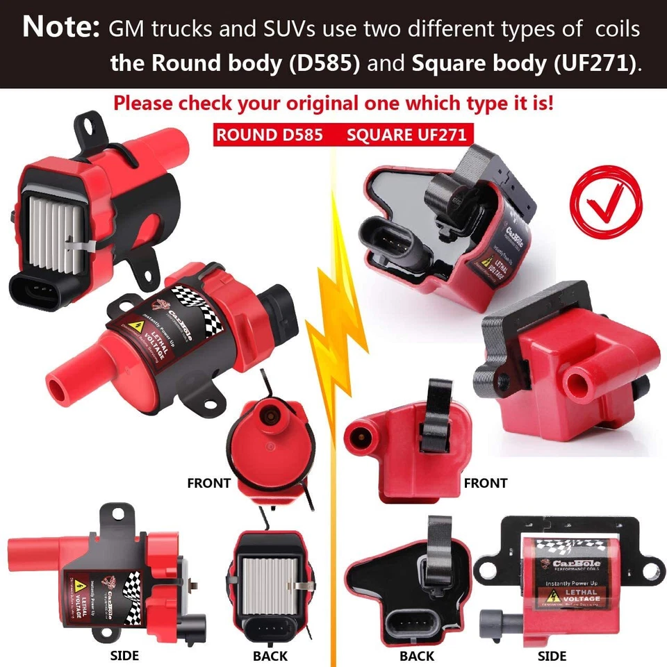 8 Pack Square Ignition Coil and Spark Plug Wire For Chevy GMC 4.8L 5.3 6.0L 8.1L - Image 2 of 4