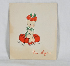Vintage Valentines Day Card 1940s Red Head Norcross USA Paper Scrapbook Keepsake