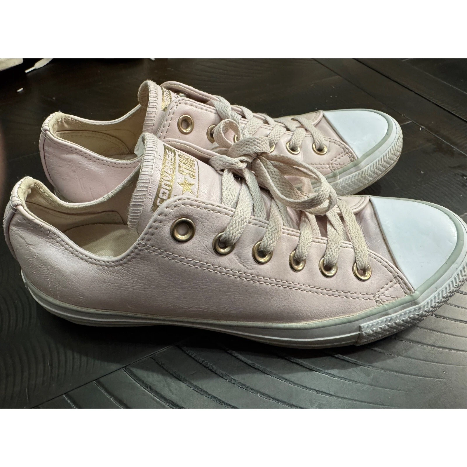 Sneakers basse Converse All Star in pelle scarpe casual rosa occhielli oro 8