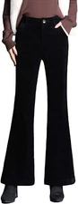 Women's Vintage Corduroy High Rise Flared Bell Bottom Slim Fit Pants Bk M