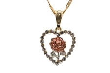 Heart Rose Pendant with Necklace NEW Gold Filled Charm Chain Roses Hearts